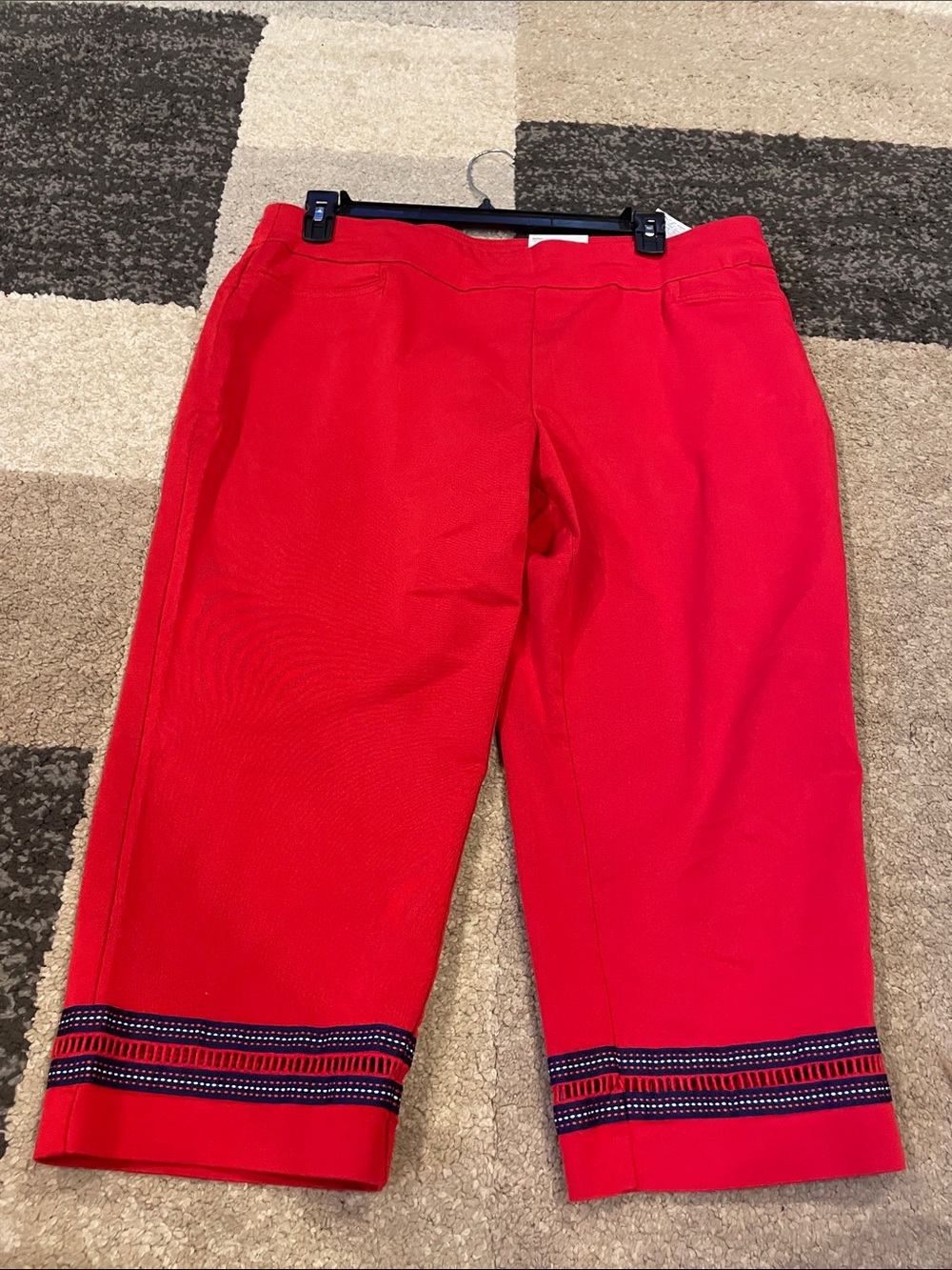 Women’s Red Crop Shorts with Navy Trim Detail